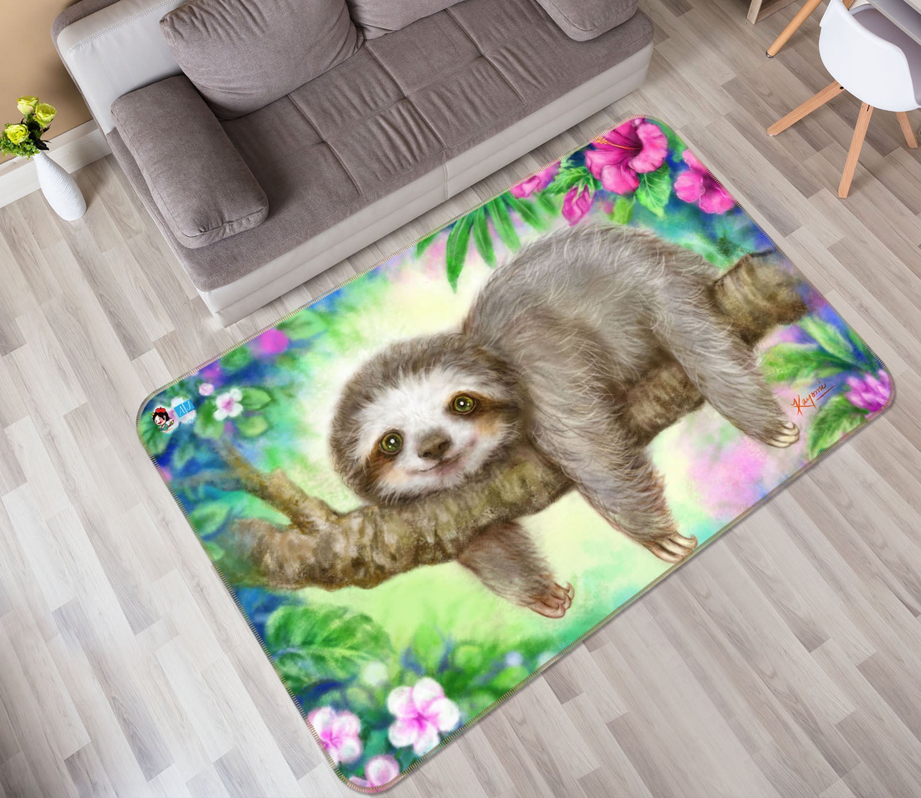 3D Cartoon Sloth 5750 Kayomi Harai Rug Non Slip Rug Mat