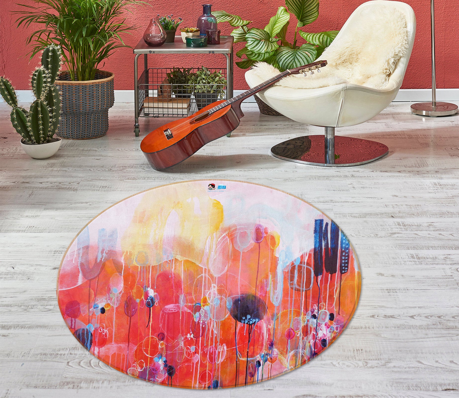 3D Pink Watercolor 1378 Misako Chida Rug Round Non Slip Rug Mat