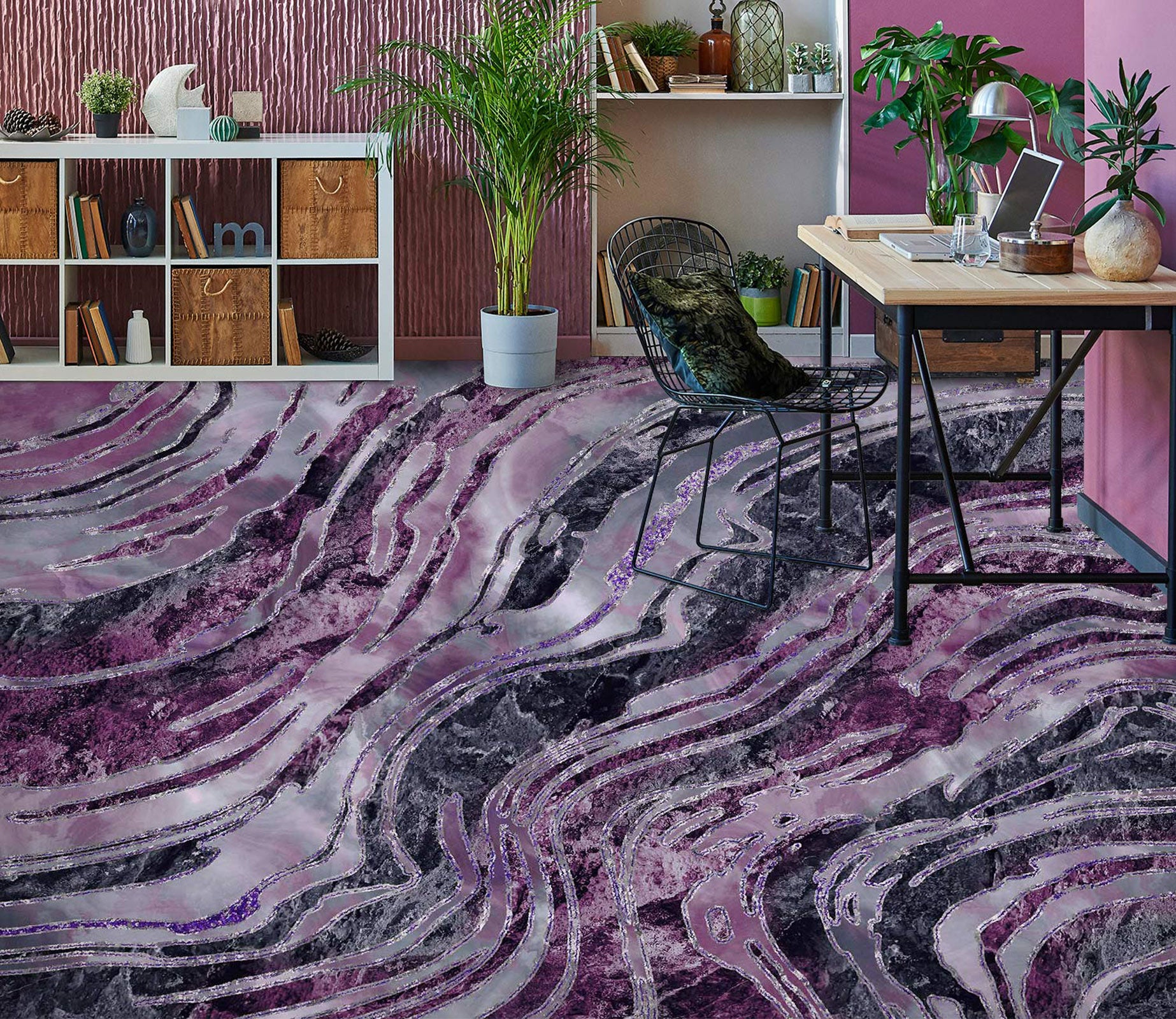 3D Purple Striped Pattern 102136 Andrea Haase Floor Mural