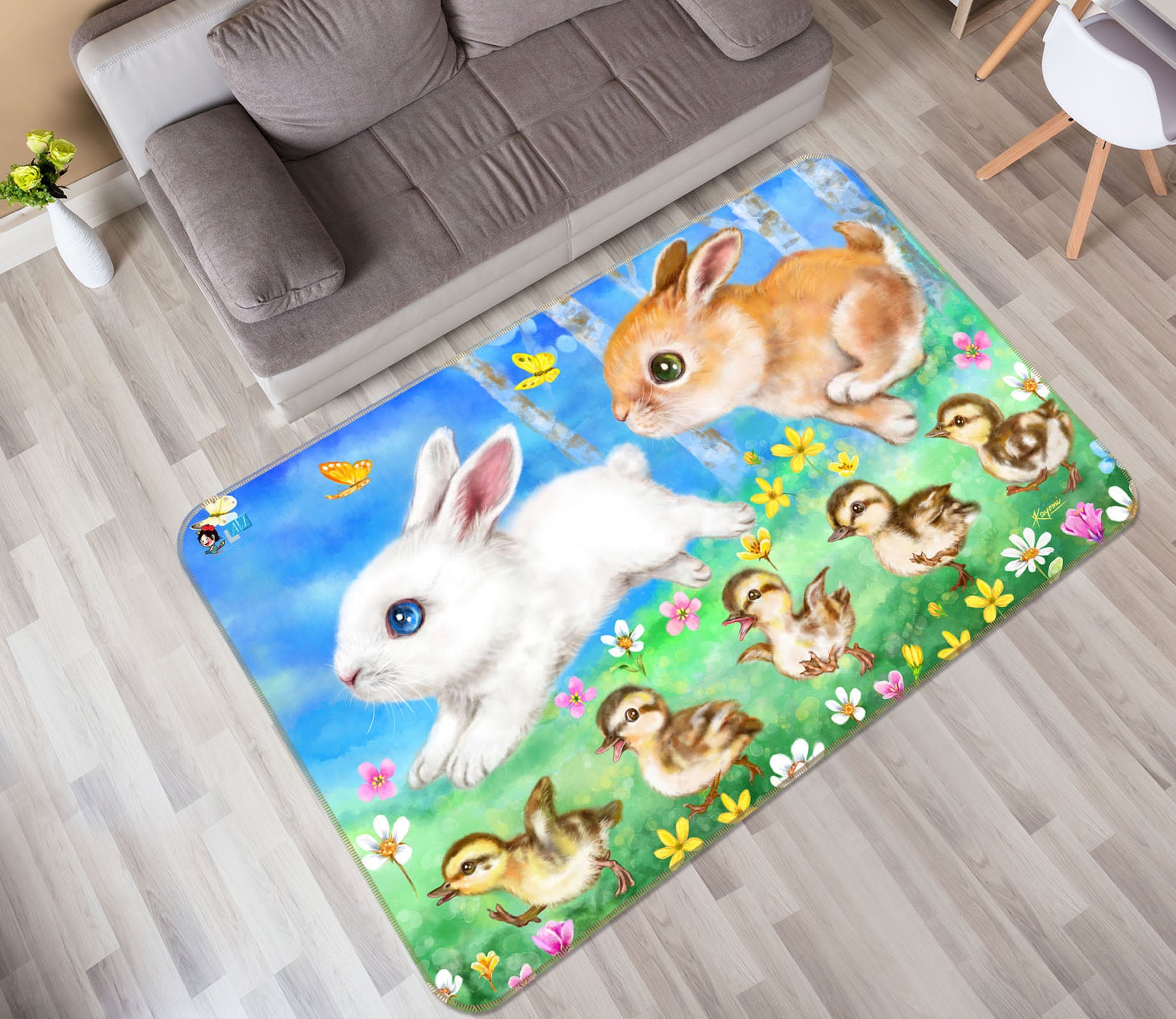 3D Rabbit Duck 5714 Kayomi Harai Rug Non Slip Rug Mat