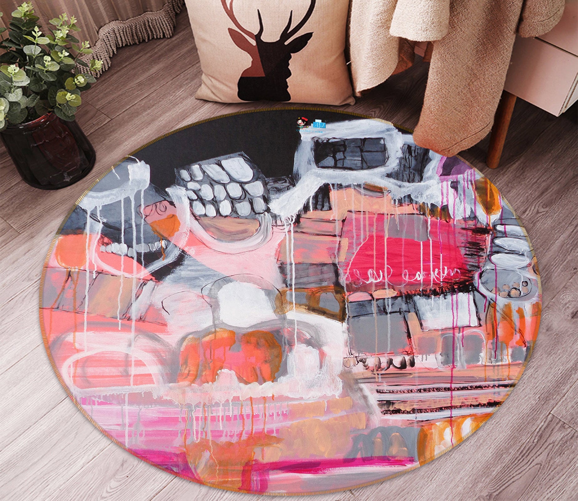 3D Art Graffiti 1371 Misako Chida Rug Round Non Slip Rug Mat