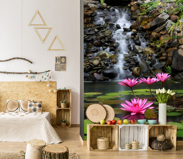 3D Waterfall Lotus 1399 Wall Mural Wall Murals