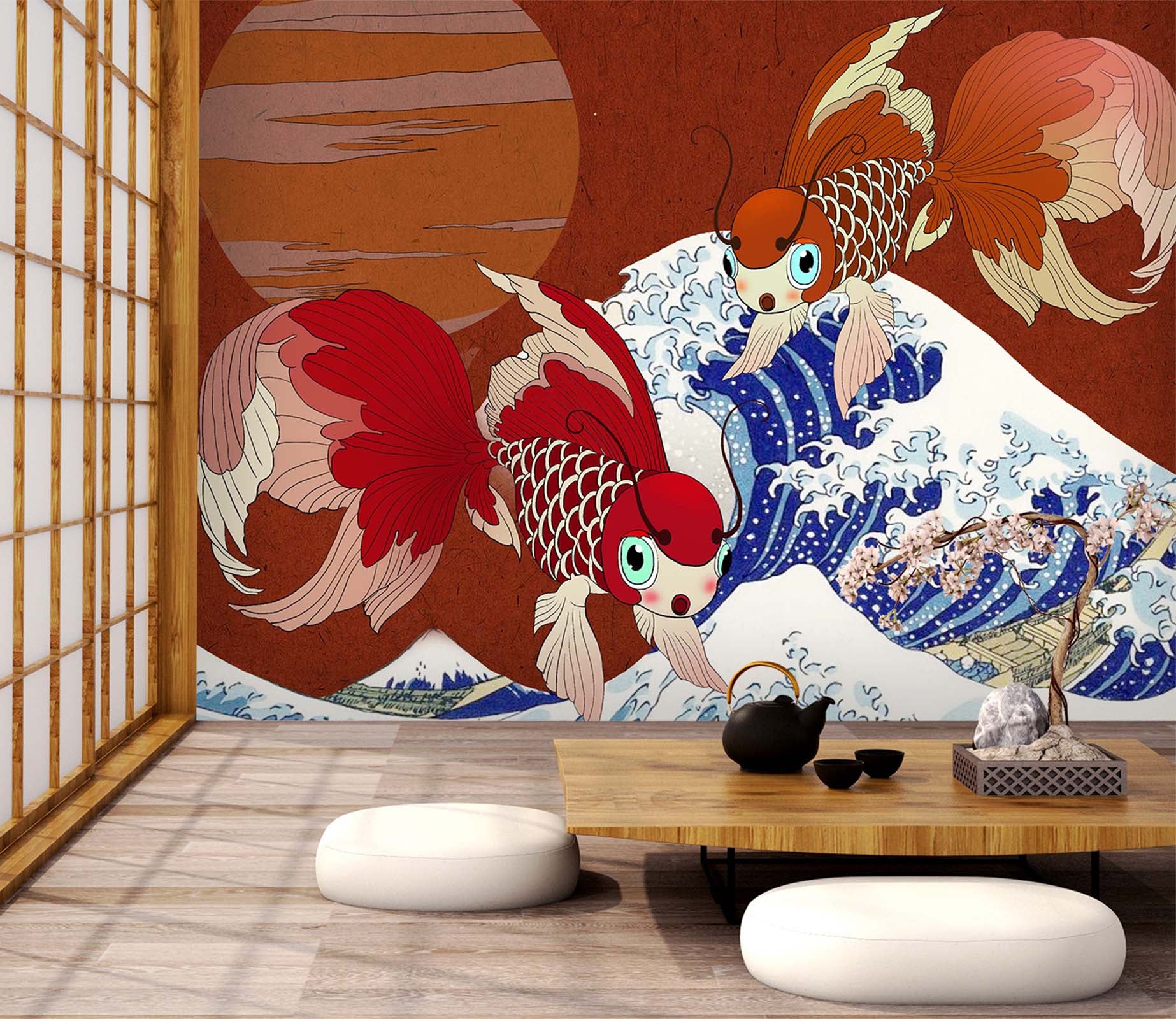 3D Red Fish 2085 Wall Murals