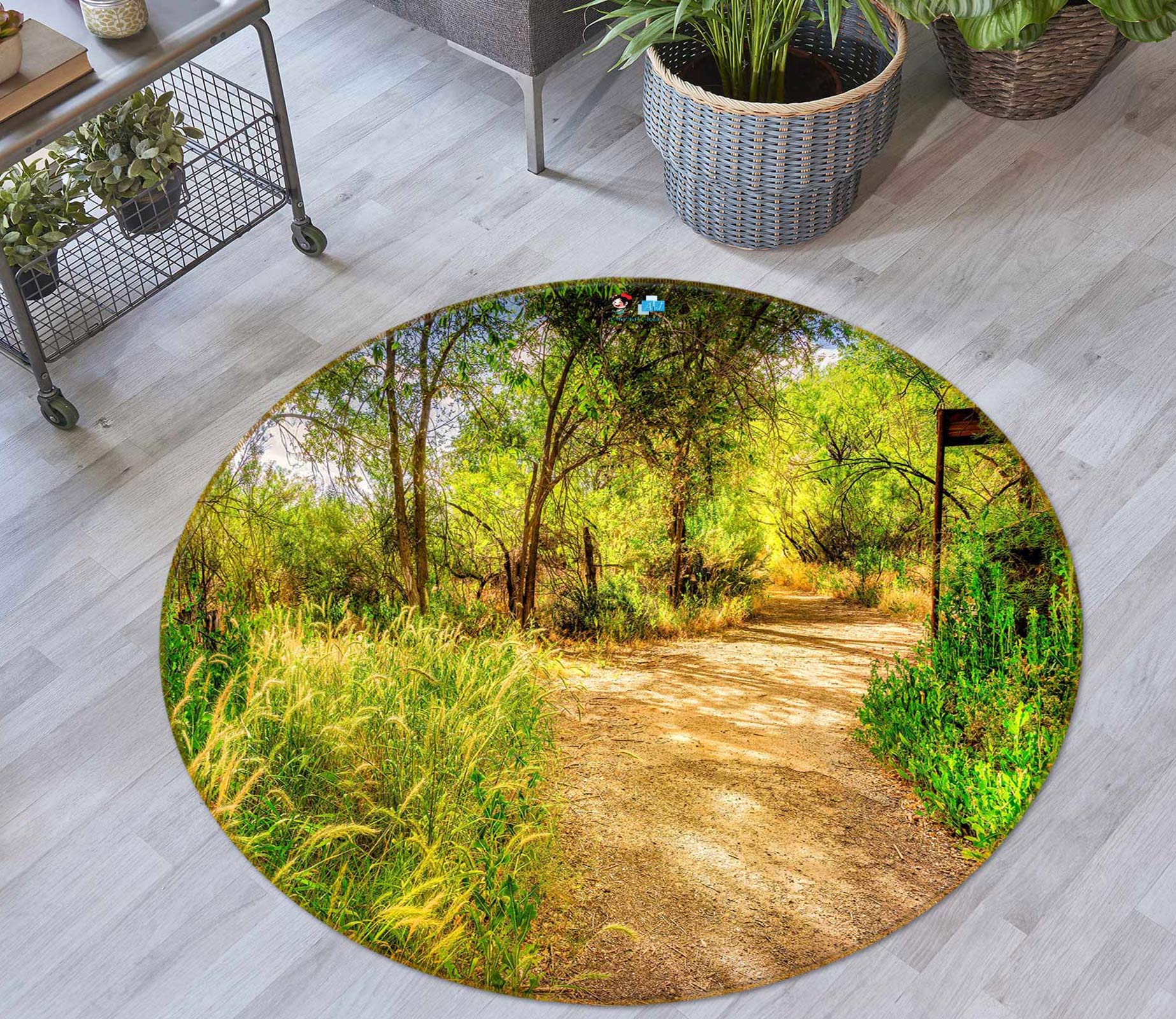 3D Green Grass Path 5062 Beth Sheridan Rug Round Non Slip Rug Mat