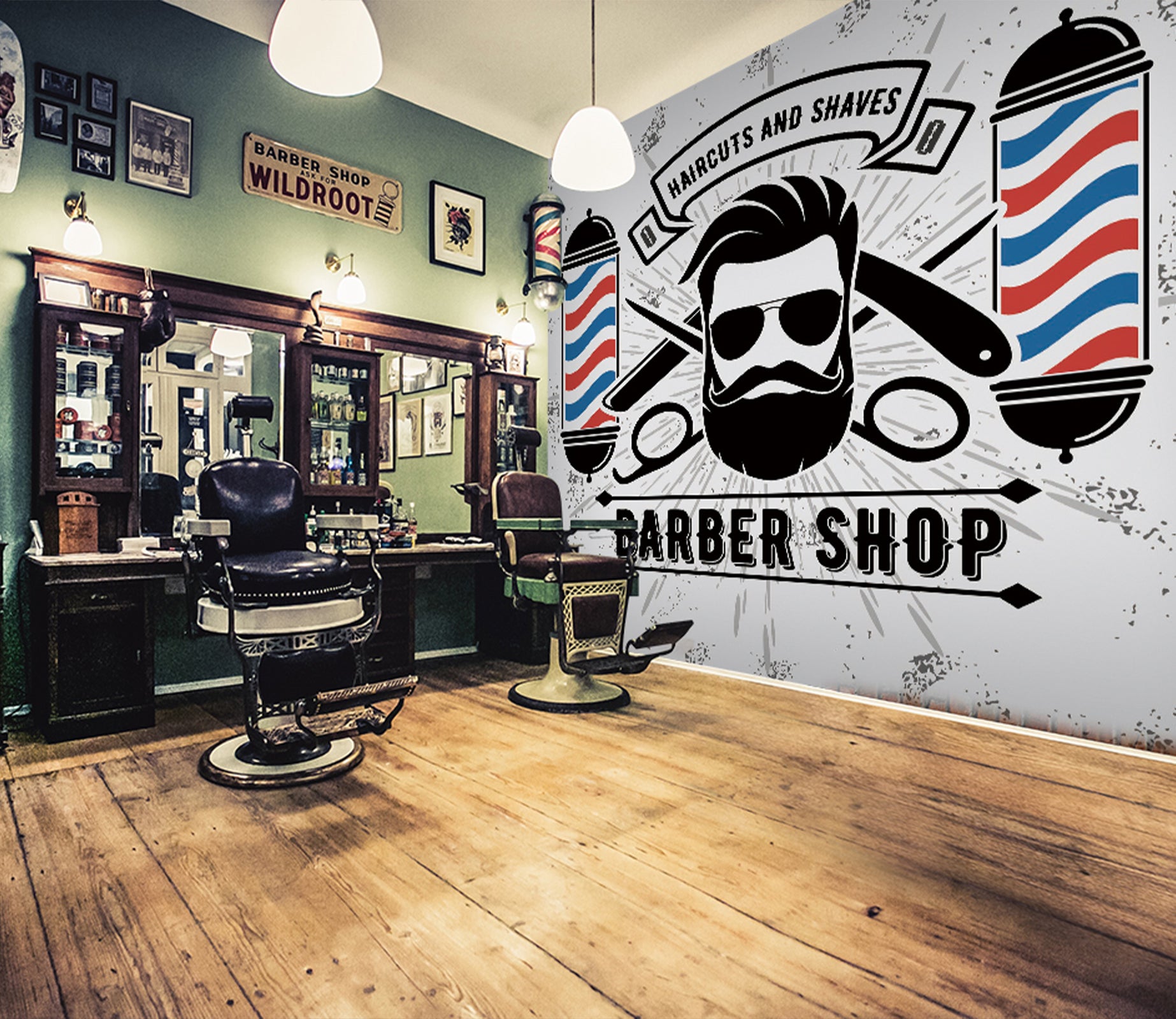 3D Barber Shop Pattern 115160 Barber Shop Wall Murals