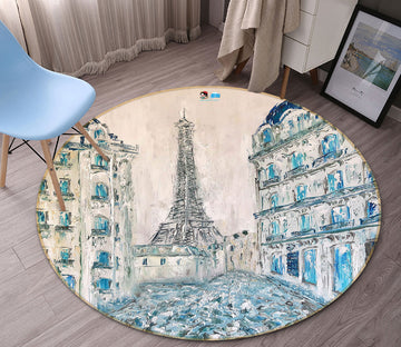 3D Eiffel Tower 754 Skromova Marina Rug Round Non Slip Rug Mat