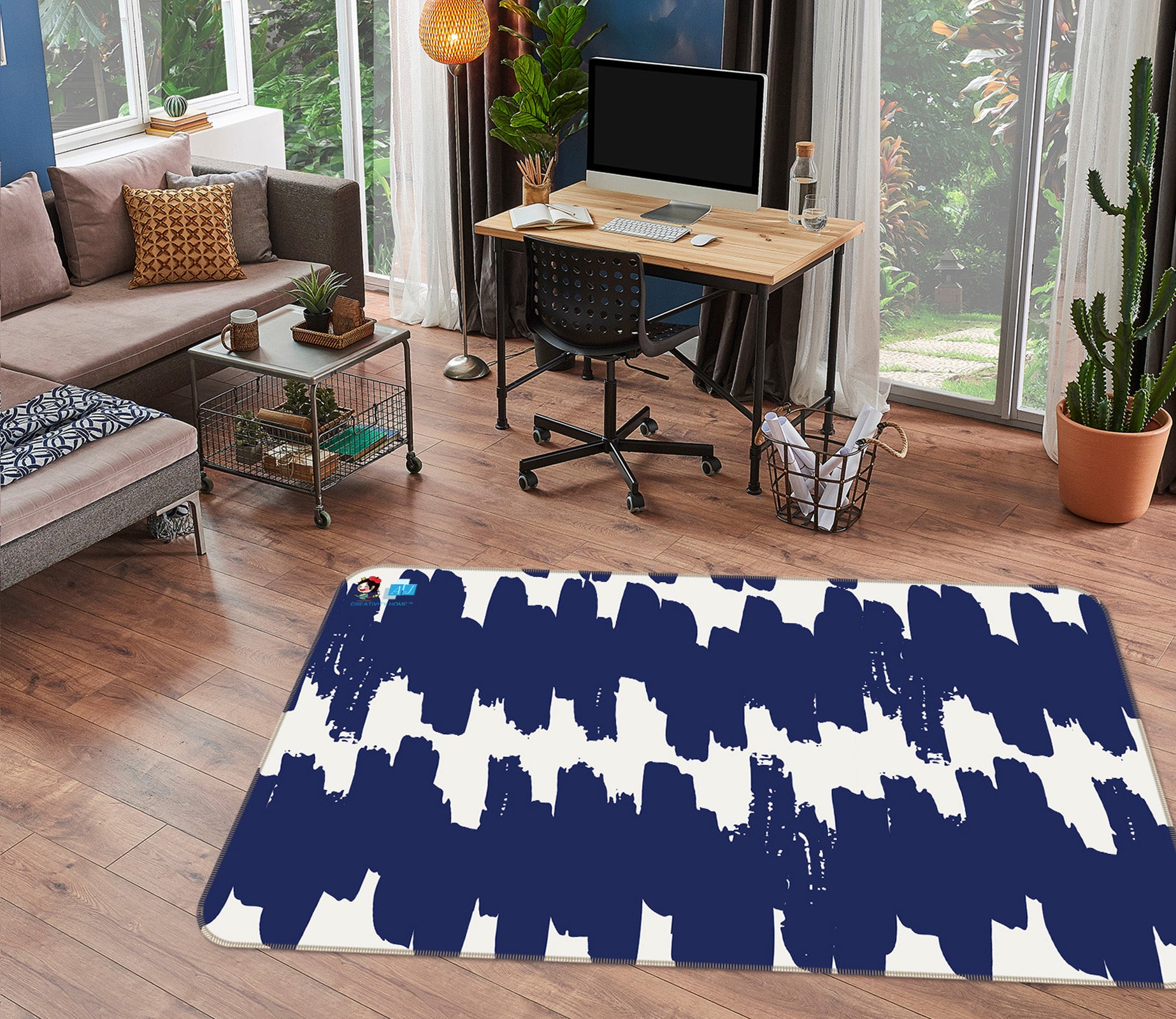 3D Navy Blue Wave Pattern 107136 Kashmira Jayaprakash Rug Non Slip Rug Mat