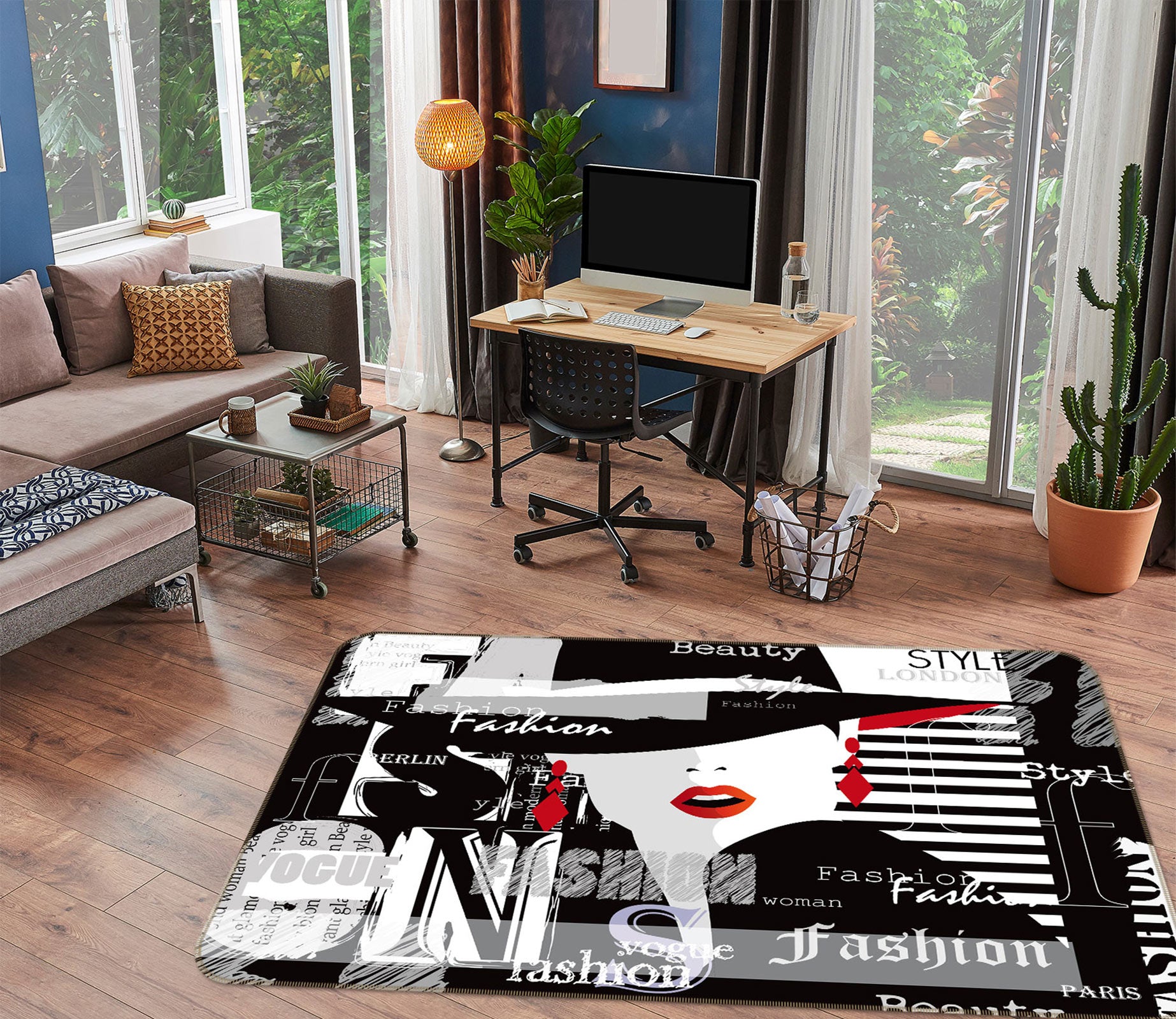 3D Black White Fashion Woman 77175 Non Slip Rug Mat