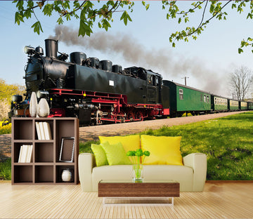 3D Tree Train Smoke 159 Vehicle Wall Murals