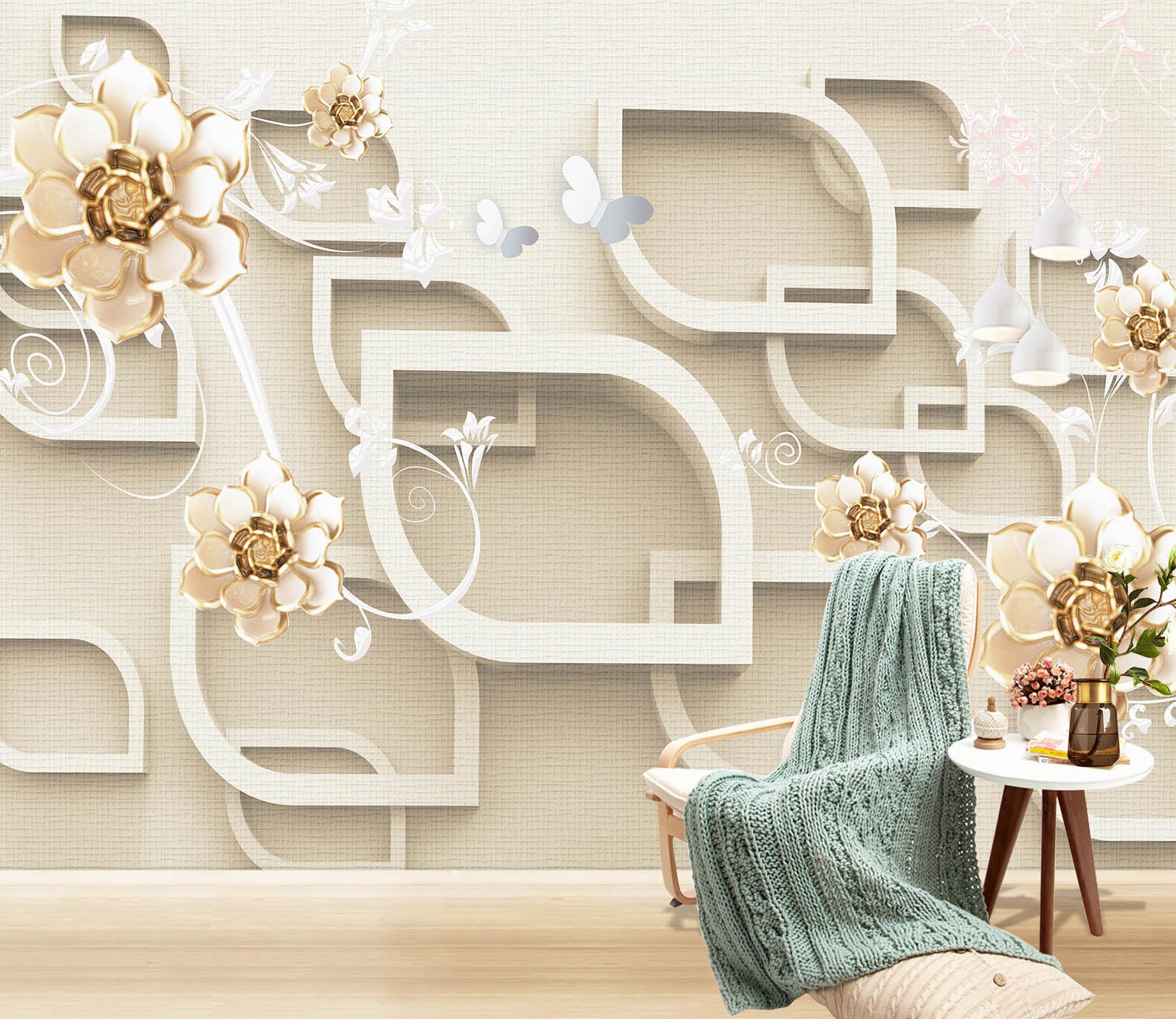 3D Leaf Flower 1518 Wall Murals