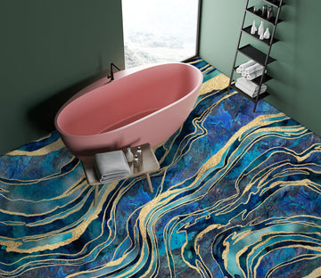 3D Teal Gold Stripes 102124 Andrea Haase Floor Mural