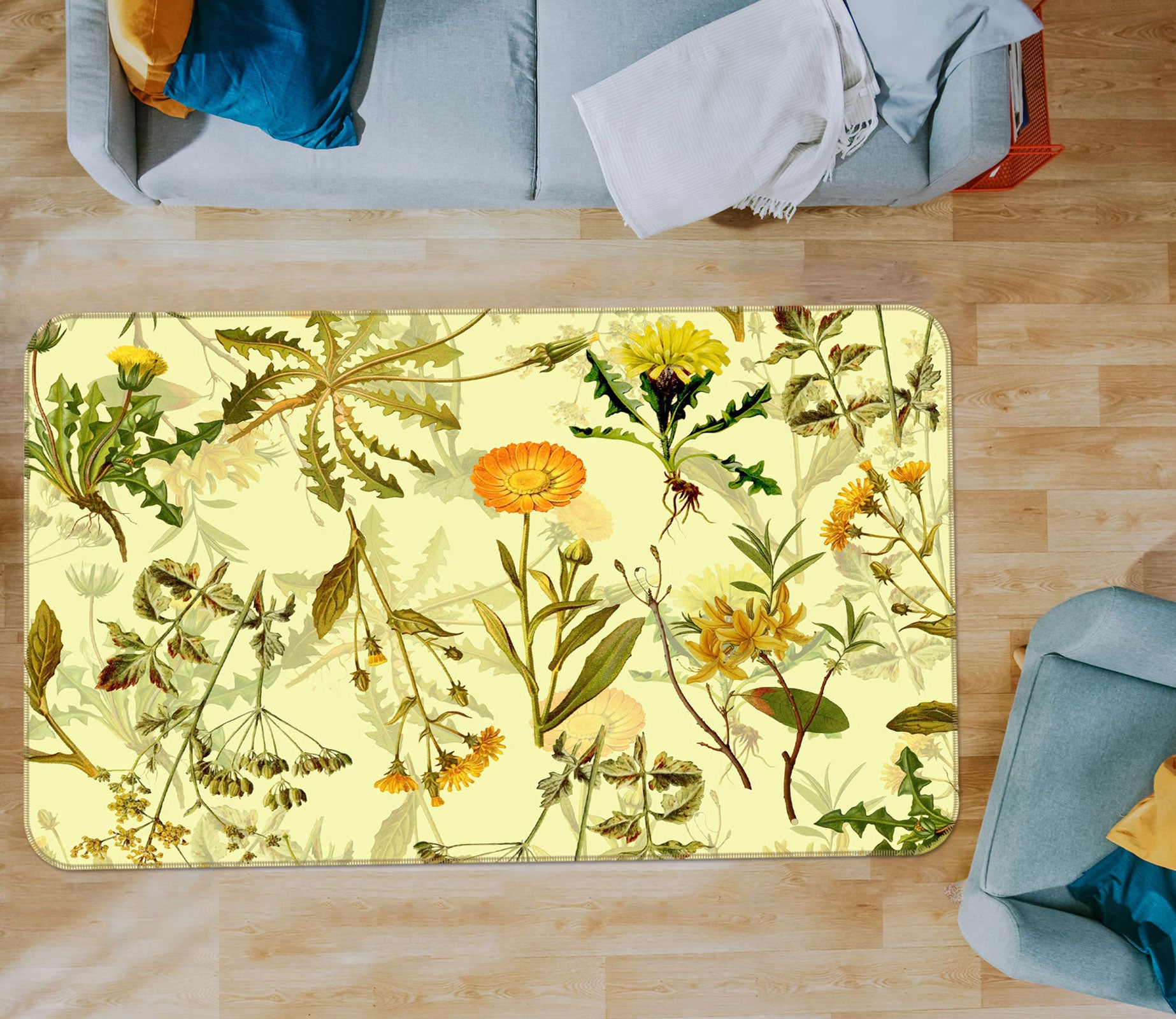 3D Chrysanthemum Leaves 111 Uta Naumann Rug Non Slip Rug Mat