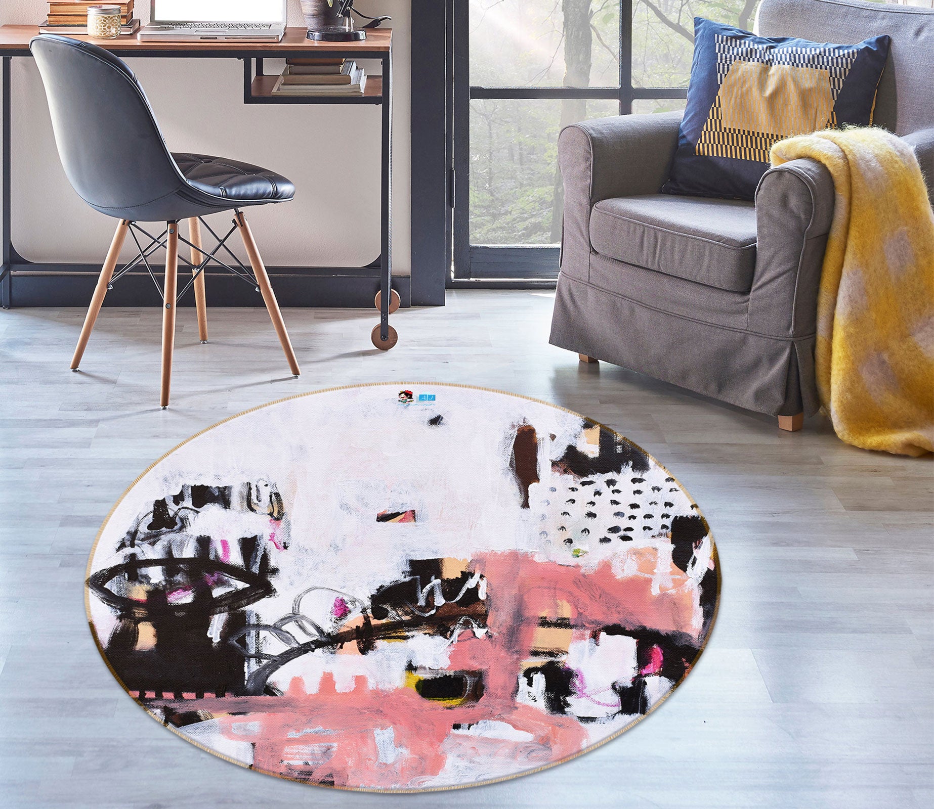 3D Graffiti Pink 1407 Misako Chida Rug Round Non Slip Rug Mat