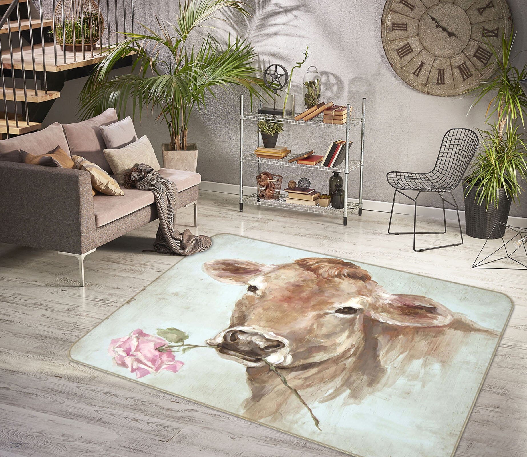 3D Cow Rose 1002 Debi Coules Rug Non Slip Rug Mat Mat AJ Creativity Home 