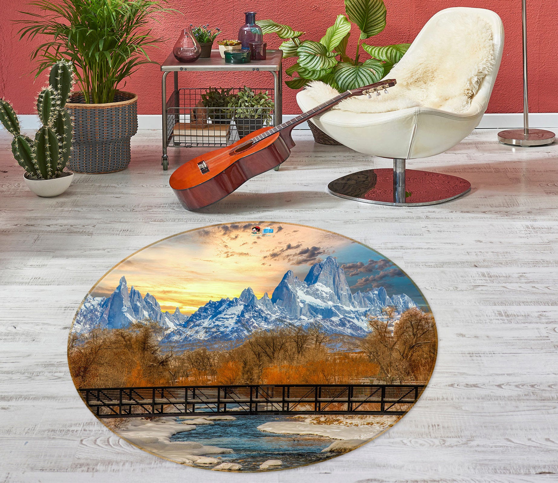 3D Snow Mountain 5067 Beth Sheridan Rug Round Non Slip Rug Mat