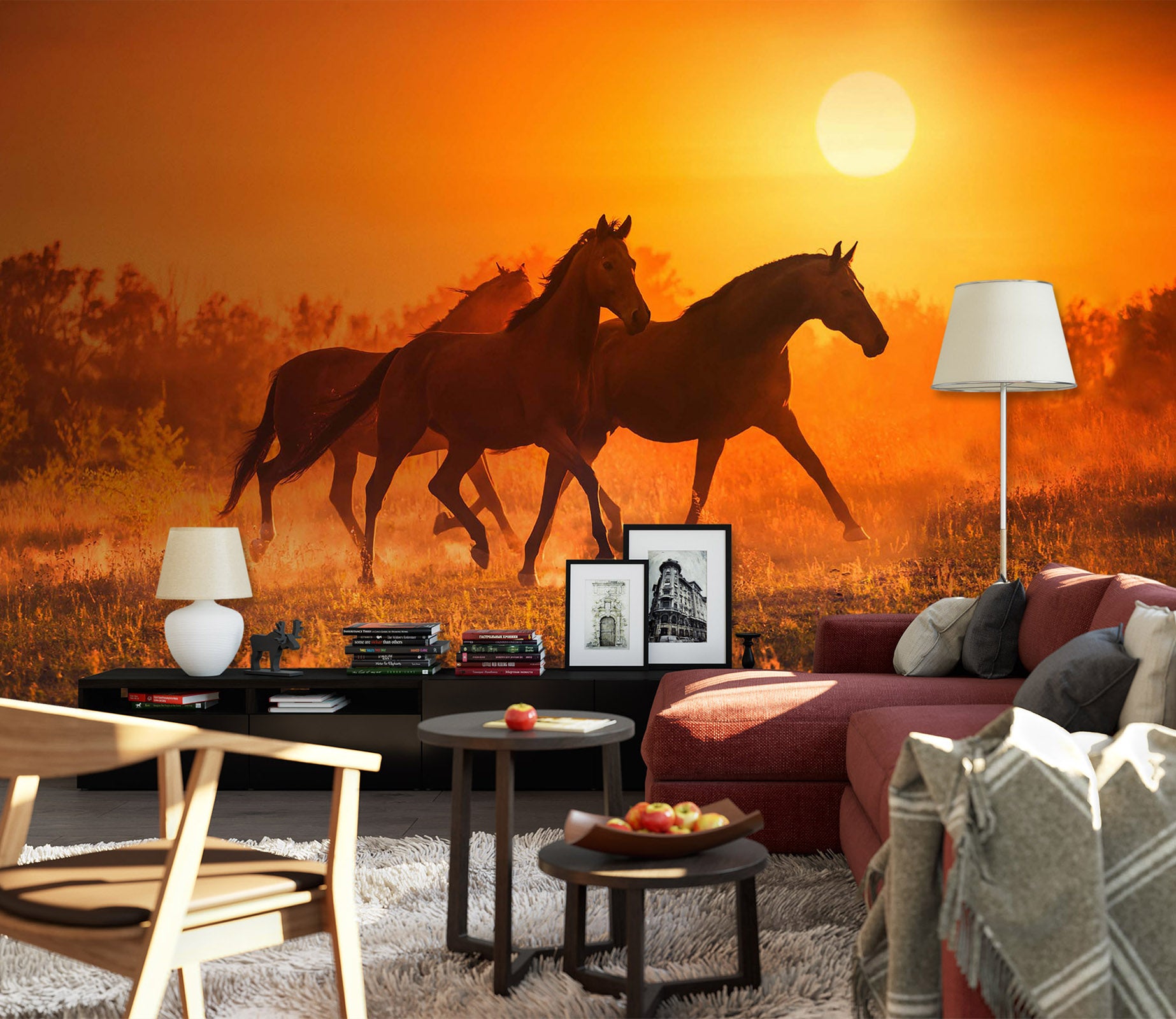 3D Sunset Horse 2028 Wall Murals