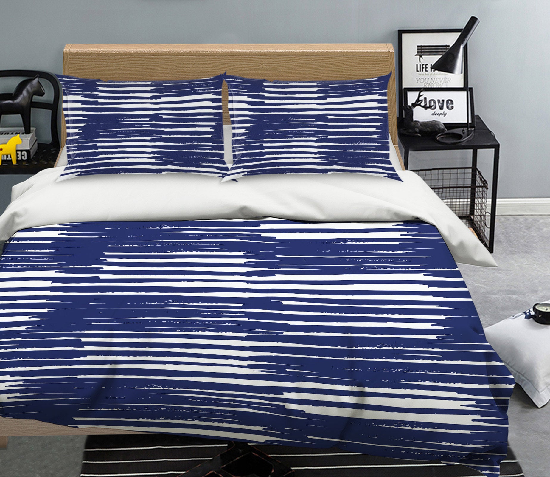 3D Blue Line Stripes 109164 Kashmira Jayaprakash Bedding Bed Pillowcases Quilt