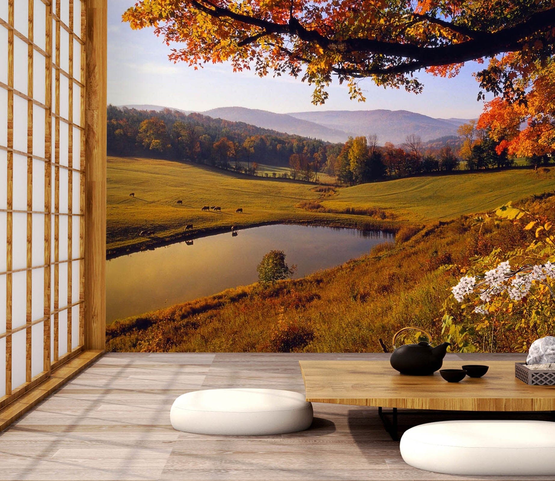 3D Tree Autumn Yellow 027 Wall Murals Wallpaper AJ Wallpaper 2 