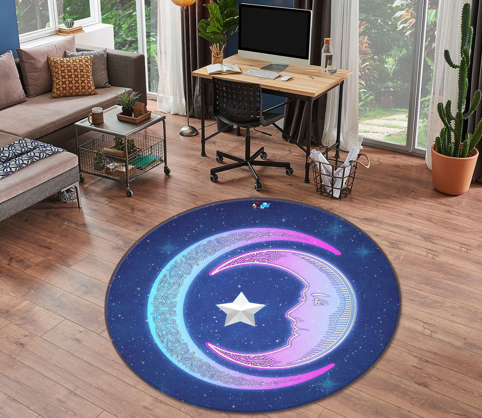 3D Pink Moon Stars 8888 Brigid Ashwood Rug Round Non Slip Rug Mat