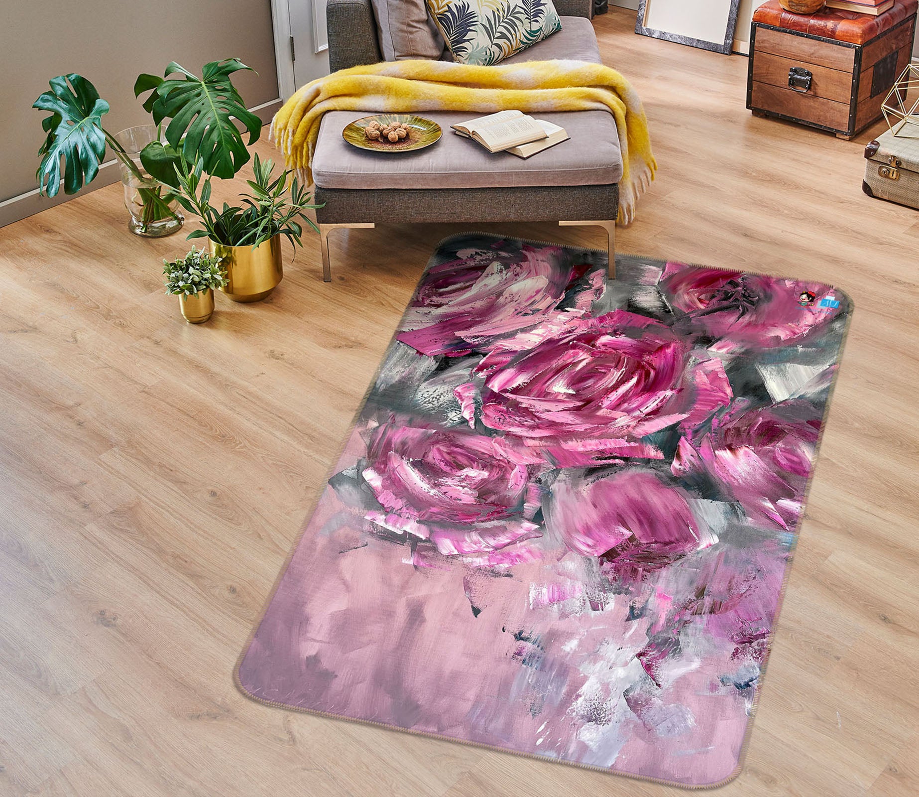 3D Red Rose 3849 Skromova Marina Rug Non Slip Rug Mat