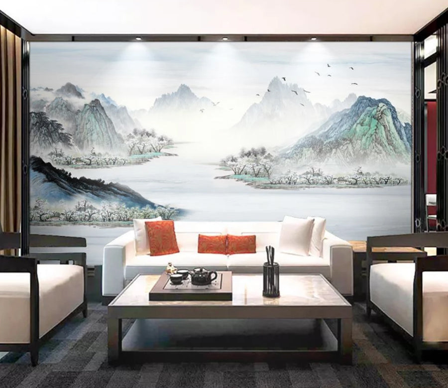 3D Mountain Lake WC1454 Wall Murals