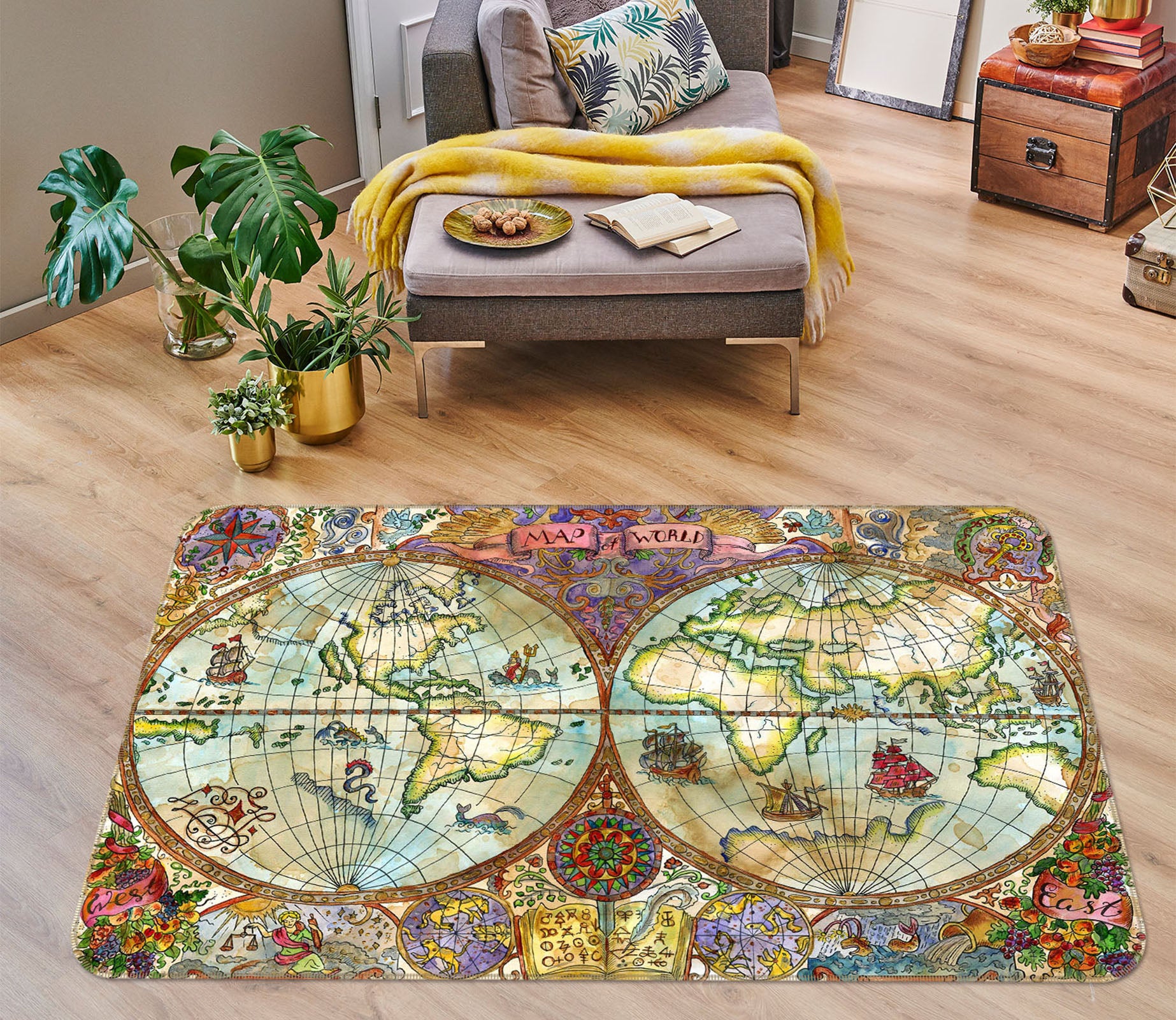 3D Valley River 260 World Map Non Slip Rug Mat