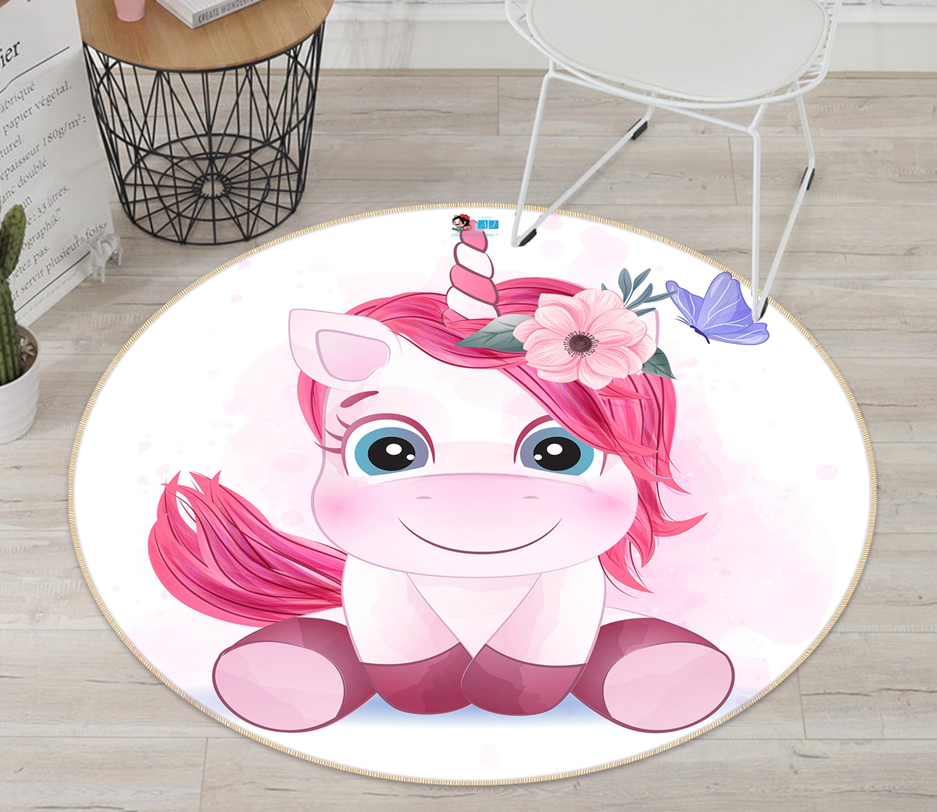 3D Pink Unicorn 74228 Round Non Slip Rug Mat