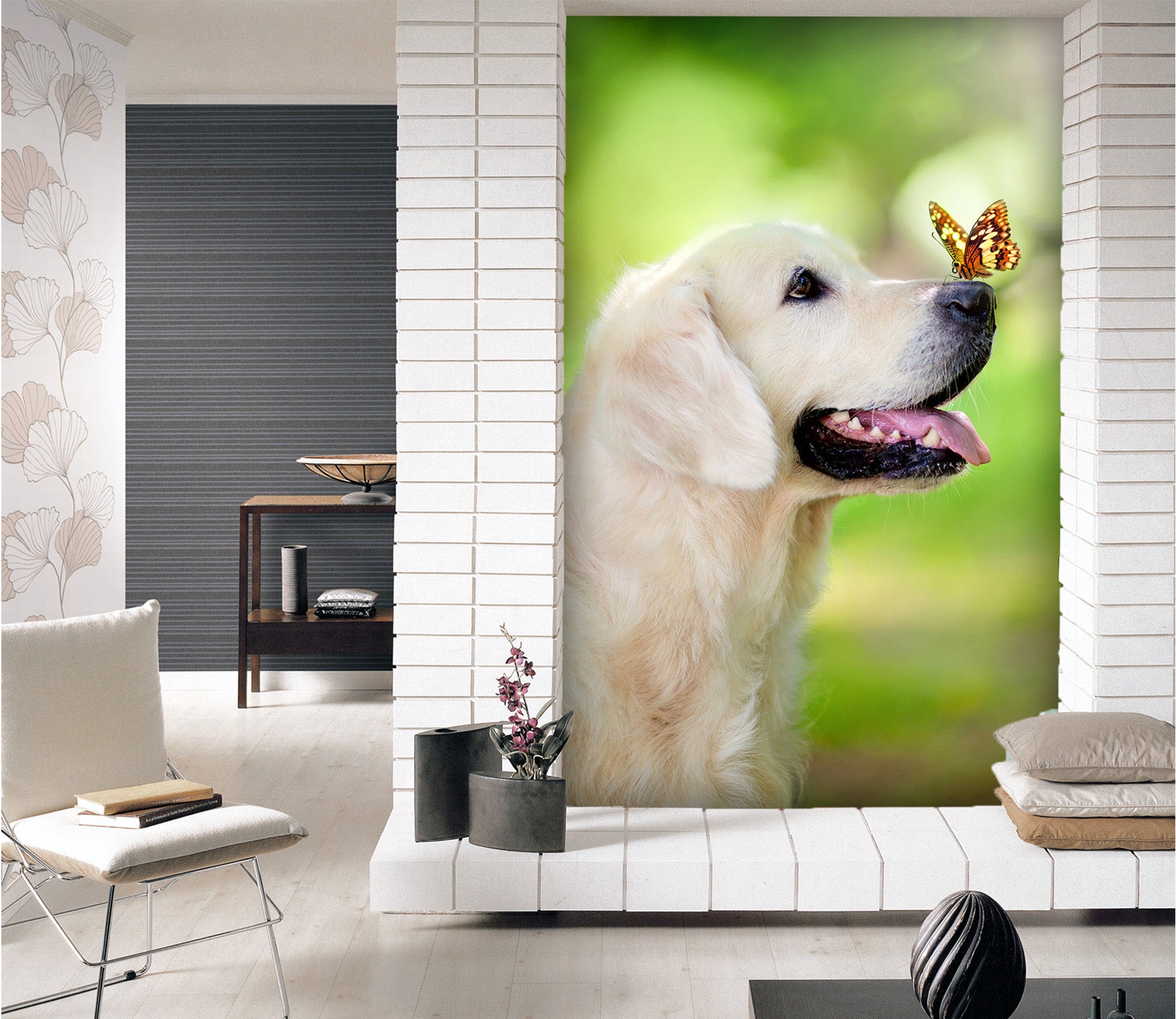 3D Puppy Butterfly 115 Wall Murals