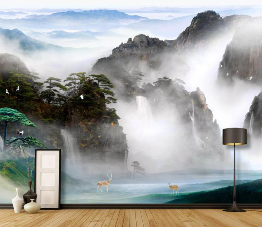 3D Valley Deer WC873 Wall Murals