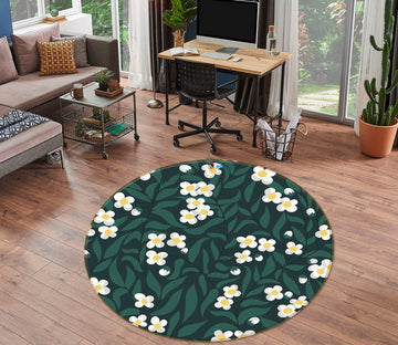 3D White Flower Leaves 10553 Kashmira Jayaprakash Rug Round Non Slip Rug Mat