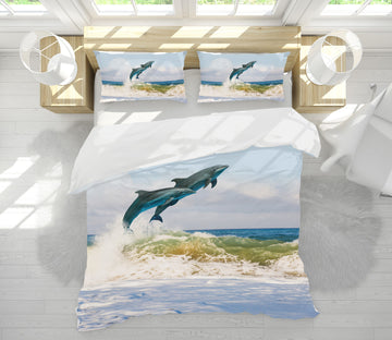 3D Jumping Dolphin 21049 Bed Pillowcases Quilt