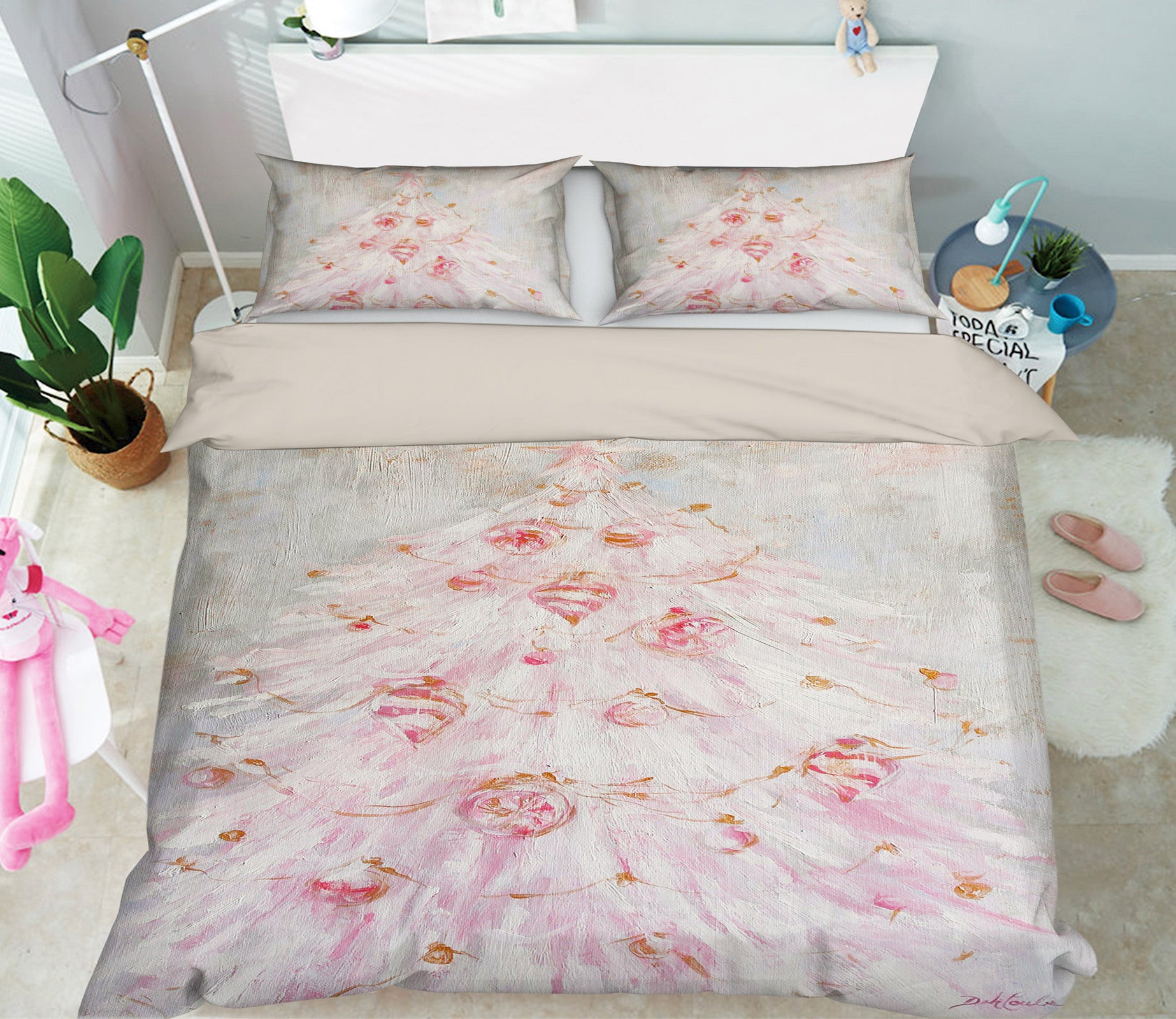 3D Girl Pink Flower Dress 2066 Debi Coules Bedding Bed Pillowcases Quilt