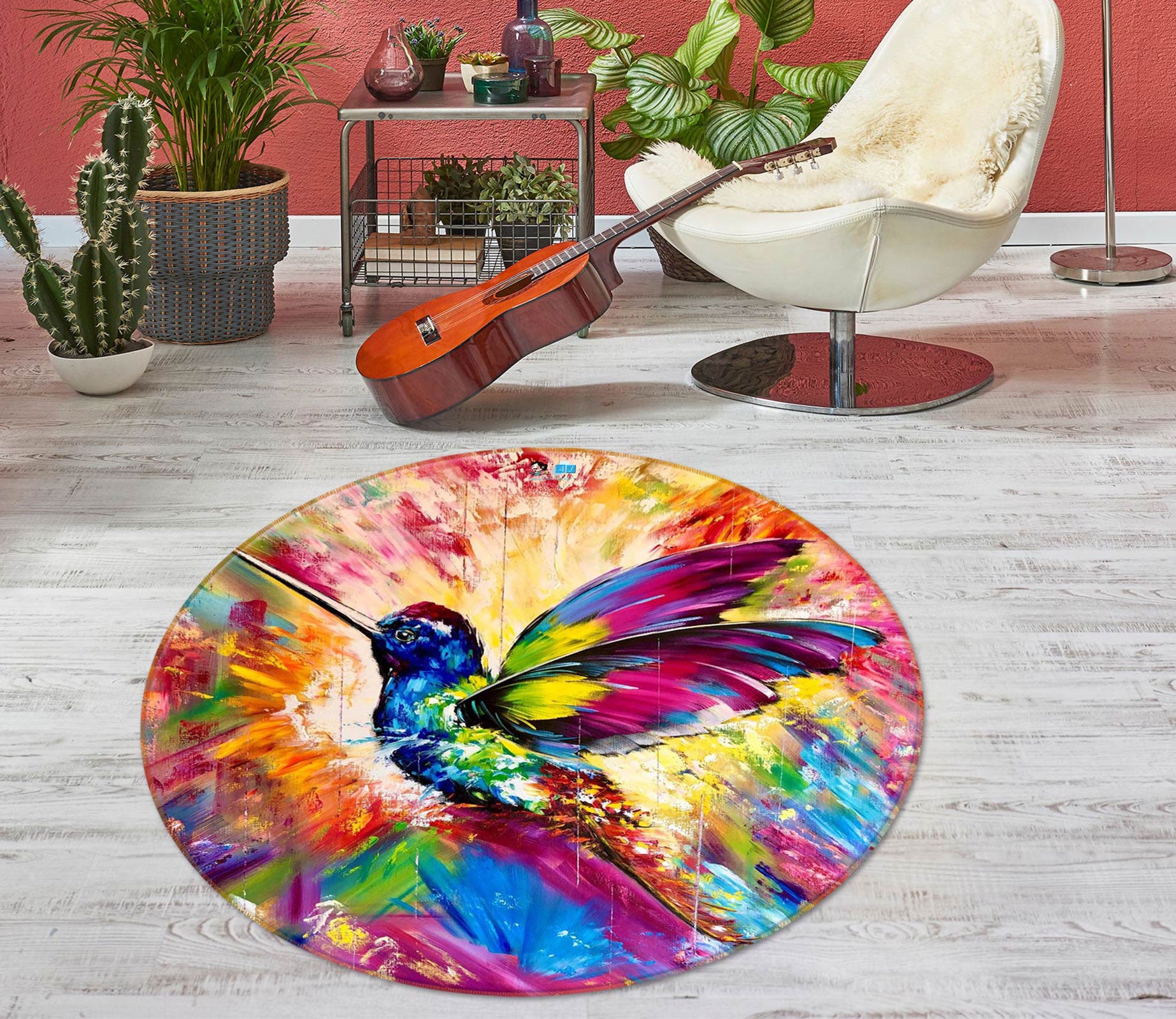 3D Painted Bird 757 Skromova Marina Rug Round Non Slip Rug Mat