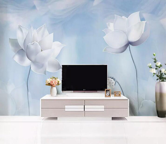 3D White Flowers 1076 Wall Murals Wallpaper AJ Wallpaper 2 