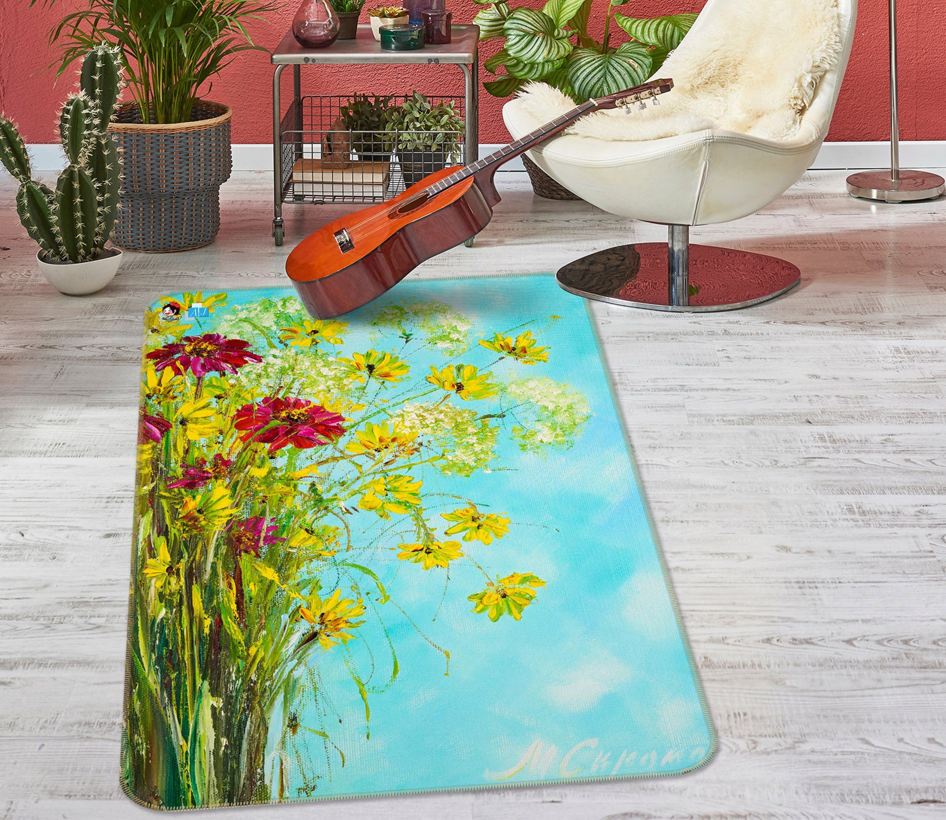 3D Yellow Flower 1265 Skromova Marina Rug Non Slip Rug Mat