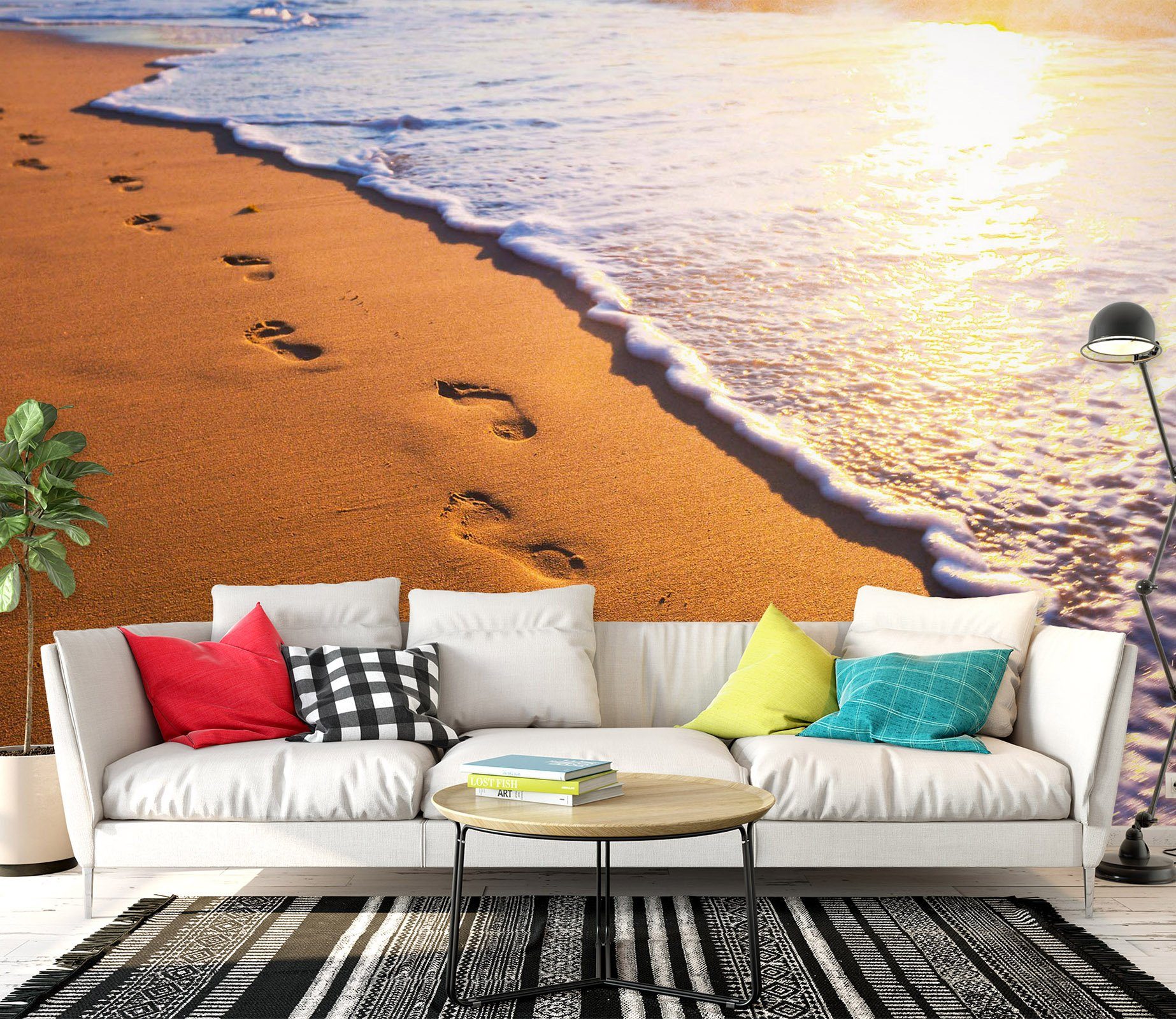 3D Beach Footprints 1447 Wall Murals Wallpaper AJ Wallpaper 2 