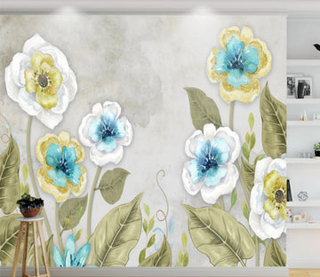 3D Blue Flower Leaf WC716 Wall Murals