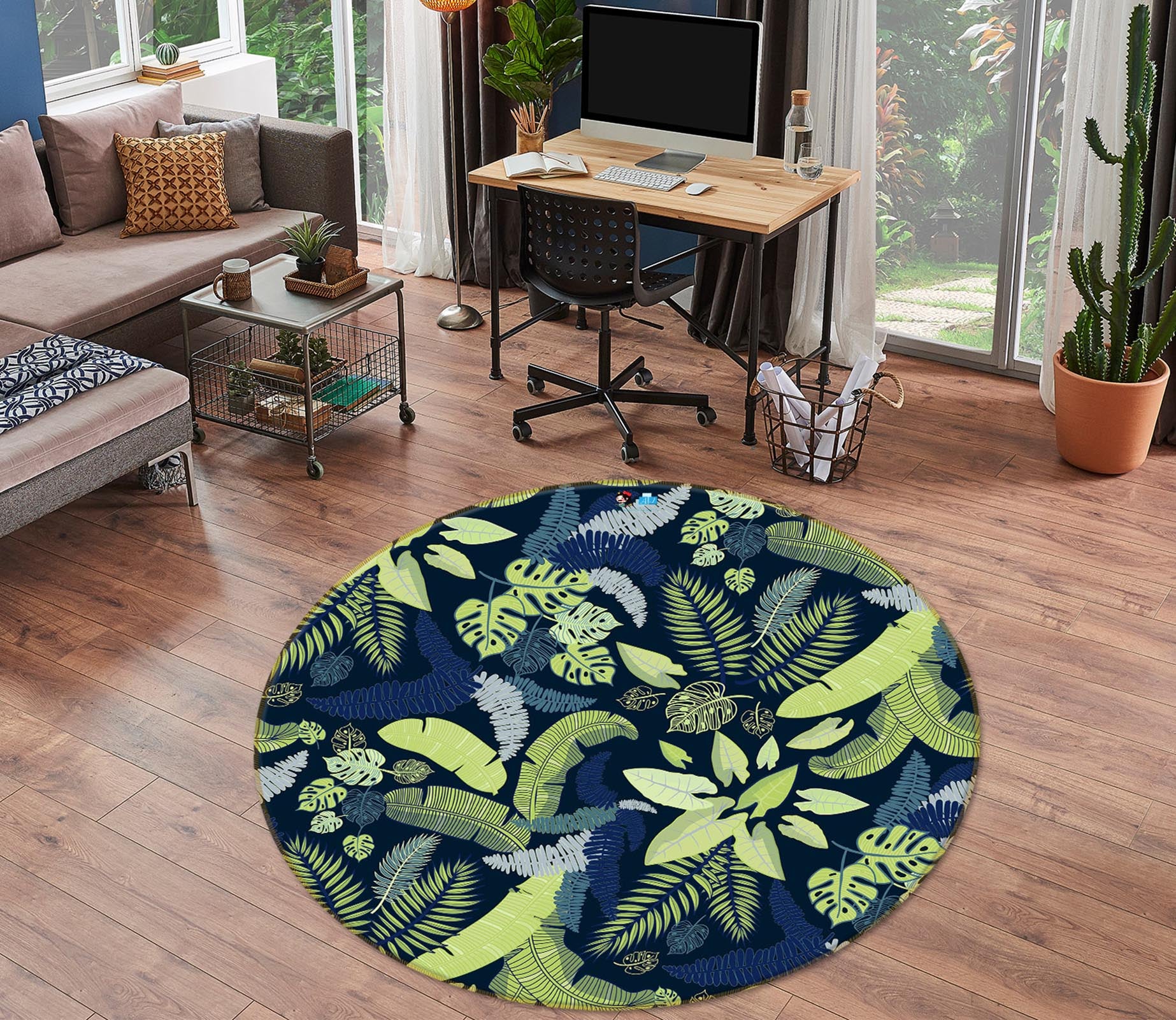 3D Leaves 10529 Kashmira Jayaprakash Rug Round Non Slip Rug Mat