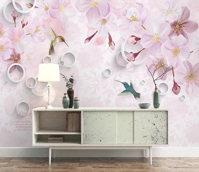 3D Pink Flowers Bird 245 Wall Murals Wallpaper AJ Wallpaper 2 