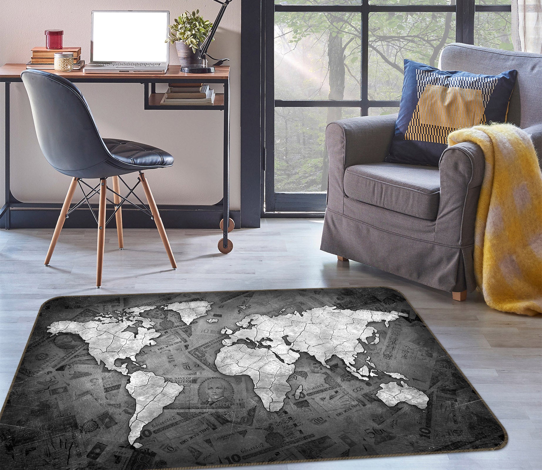 3D Grey Ocean 2009 World Map Non Slip Rug Mat