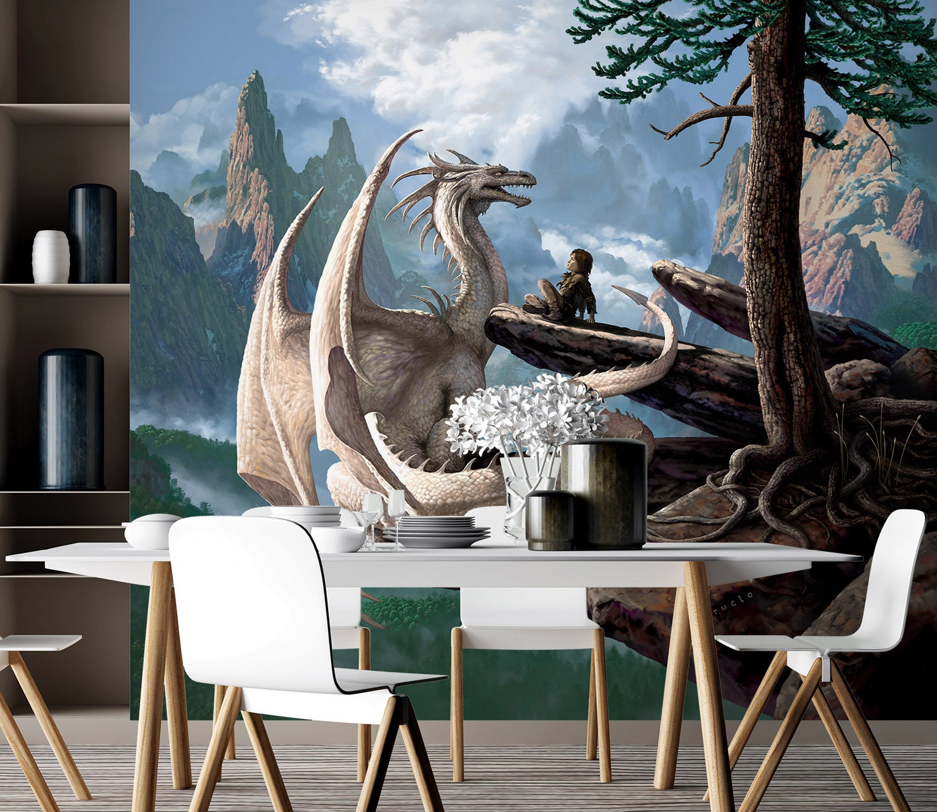 3D Mountain Dragon And Man 7057 Ciruelo Wall Mural Wall Murals