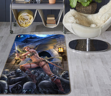 3D Female Warrior Skeleton 4148 Tom Wood Rug Non Slip Rug Mat