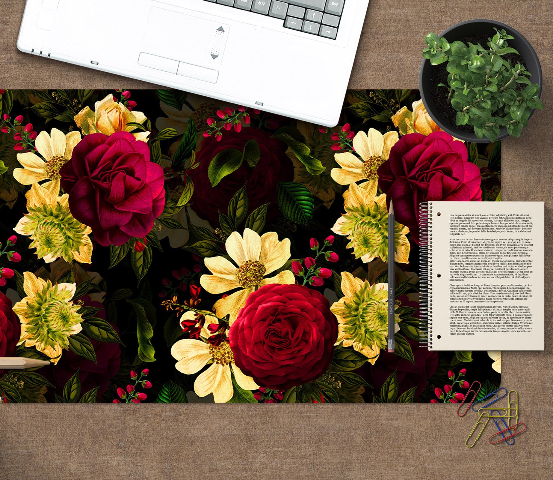 3D Yellow Red Flowers 120140 Uta Naumann Desk Mat