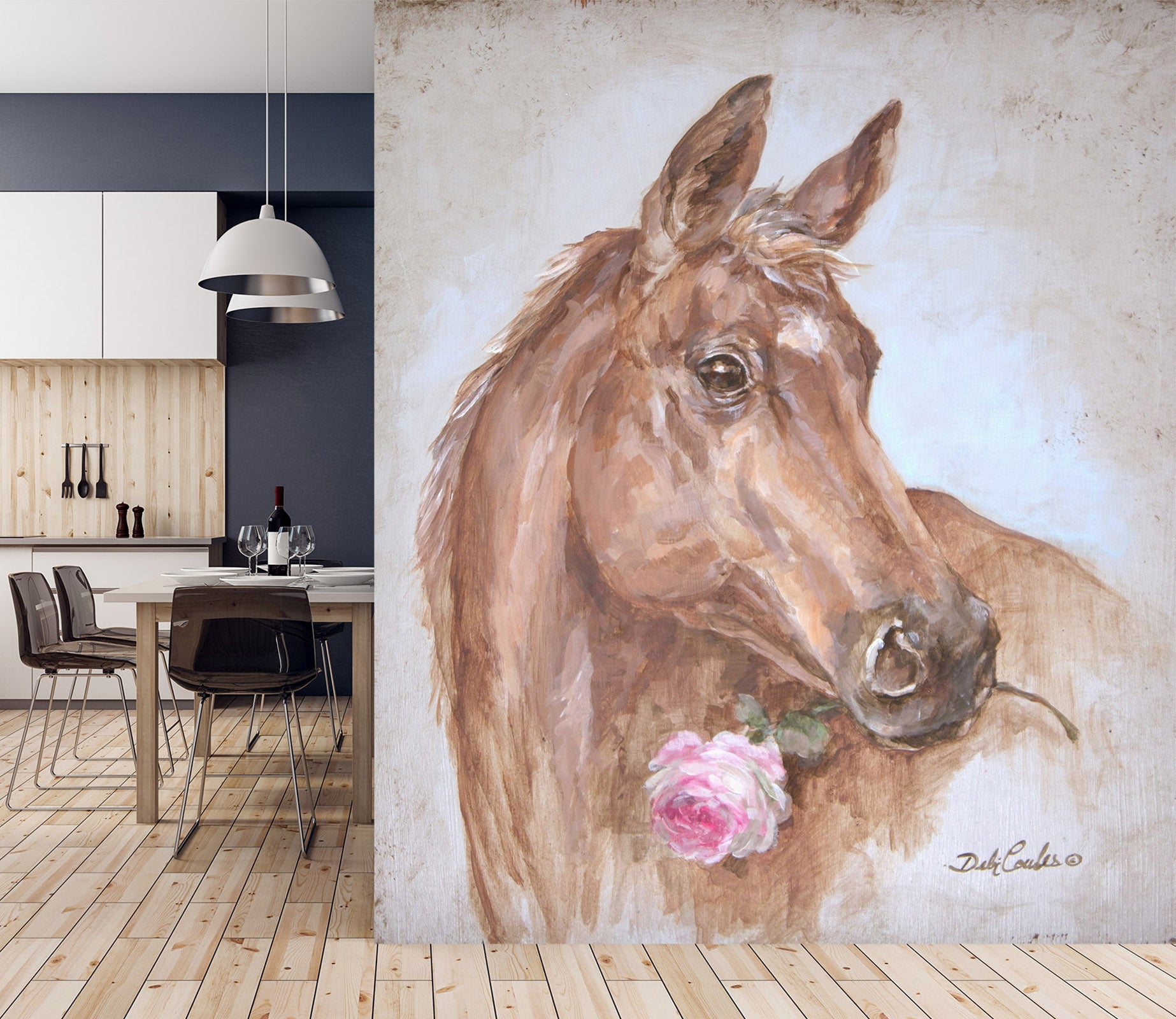 3D Horse With Rose 3135 Debi Coules Wall Mural Wall Murals