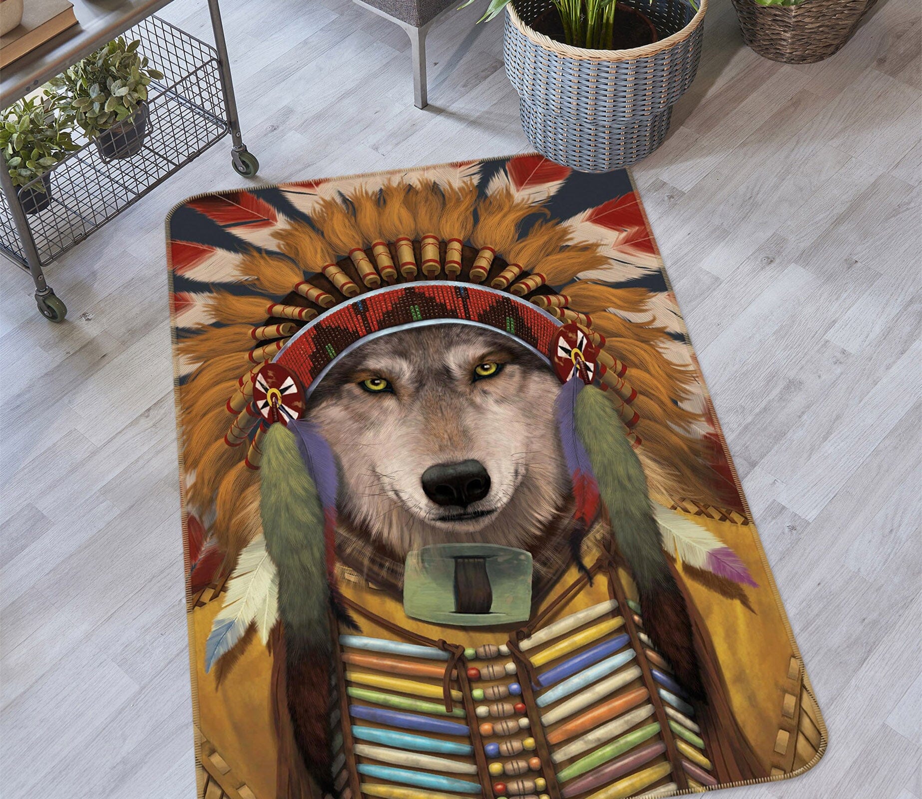 3D Wolf Spirit Chief 1089 Vincent Hie Rug Non Slip Rug Mat Mat AJ Creativity Home 