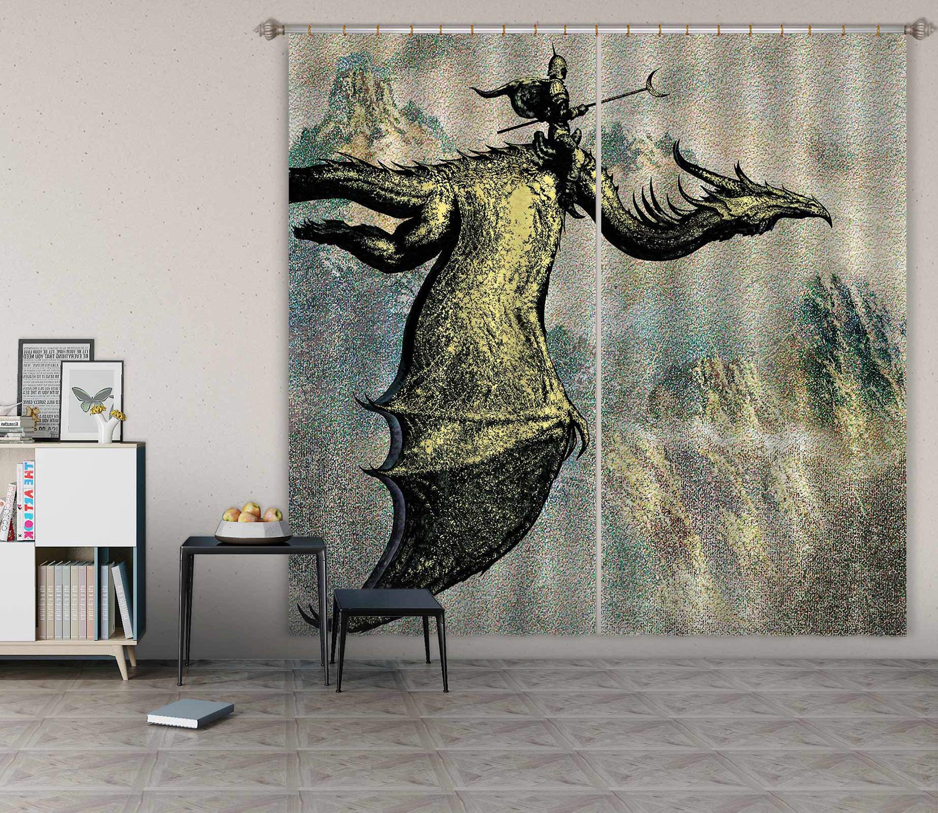 3D Fly Mount Dragon 7185 Ciruelo Curtain Curtains Drapes