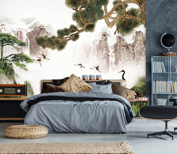 3D Alpine White Crane 1619 Wall Murals