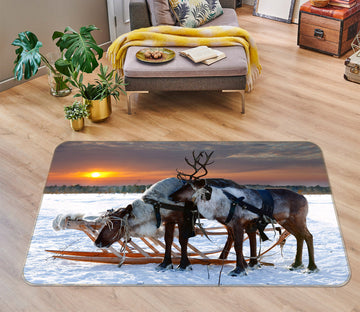 3D Snow Deer Sleigh 38136 Animal Non Slip Rug Mat