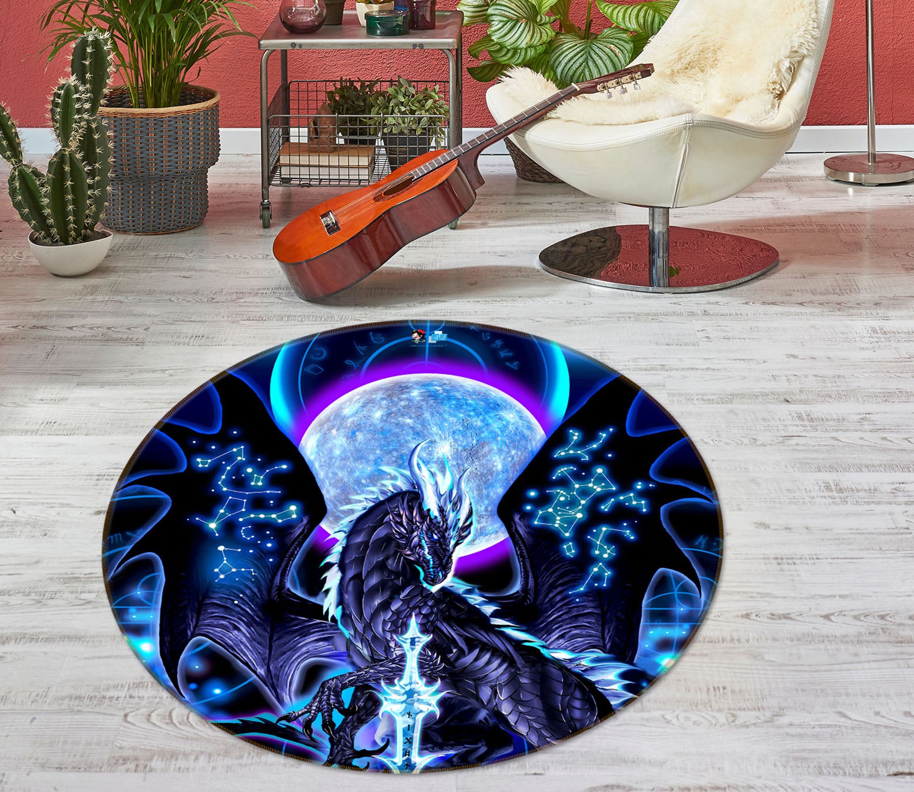 3D Planet Dragon 8367 Ruth Thompson Rug Round Non Slip Rug Mat