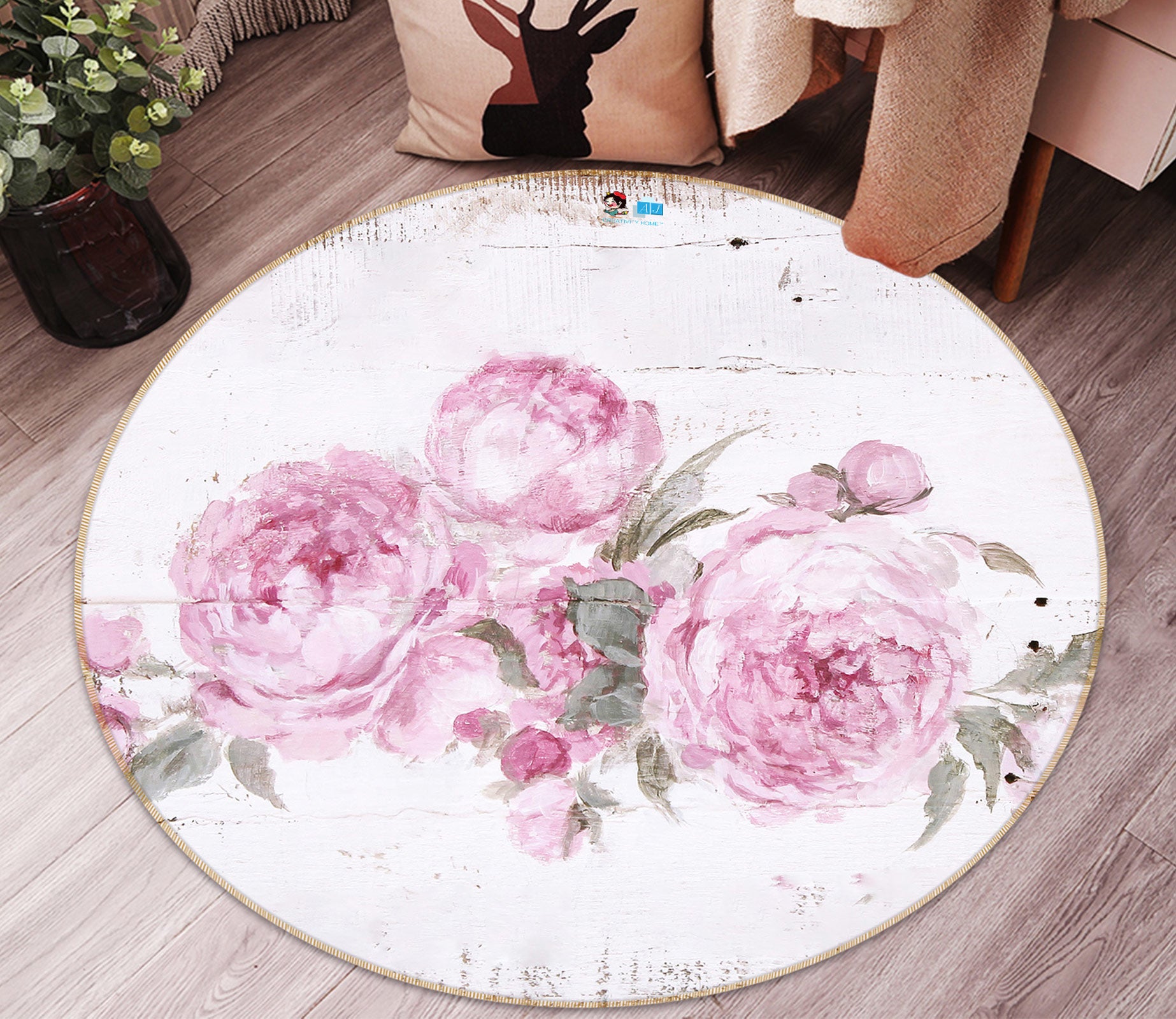 3D Flowers 1185 Debi Coules Rug Round Non Slip Rug Mat